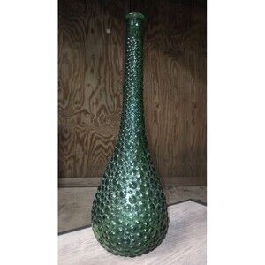 Vintage 1950s Midcentury Empoli Bubble Hobnail Green Glass Bottle Vase 15.5"
